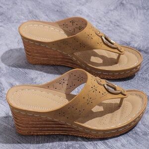 NEW Women's Wood Grain Wedge Heel Platform Sandals
